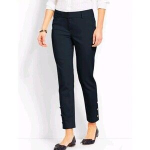 Ann Taylor Cropped Pants Womens Size 8 Blue Stretch Button Accent Career 156